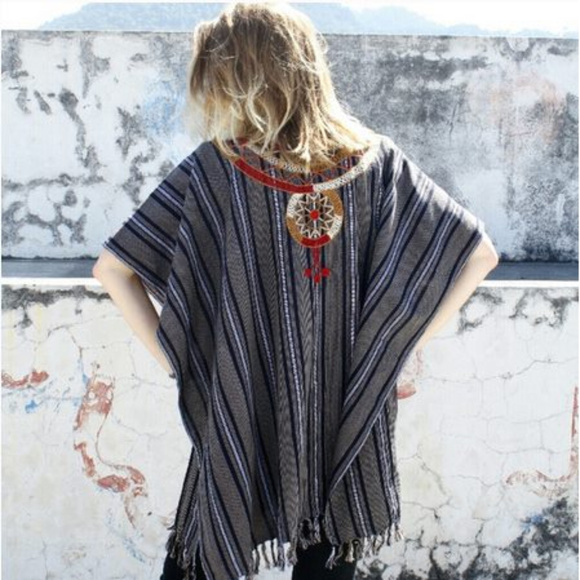 Ketzali Boho Tijonel Poncho Ruana w/Embroidery - Picture 2 of 3